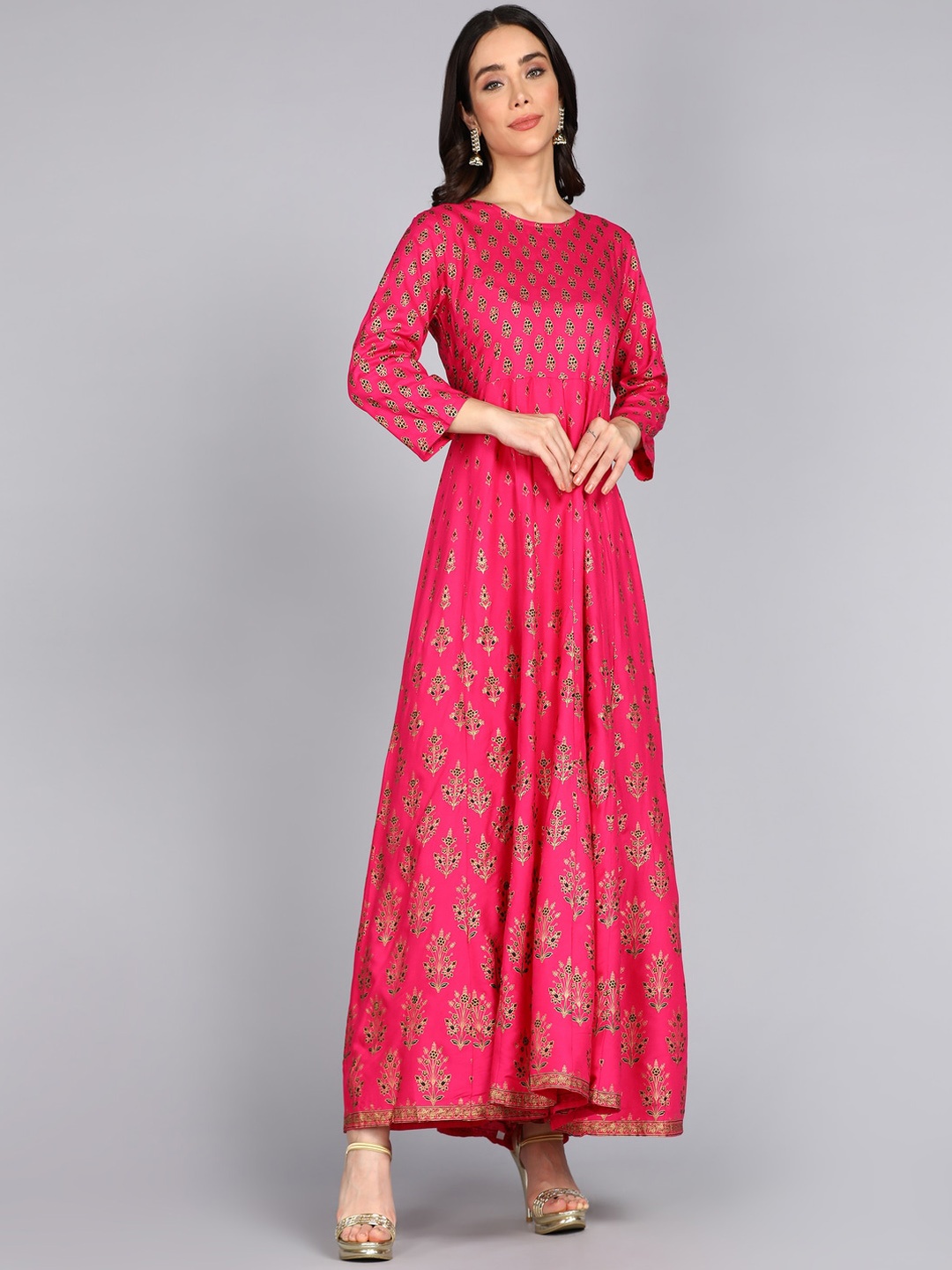 

ftDiva Ethnic Motifs Printed Maxi Ethnic Dresses, Fuchsia