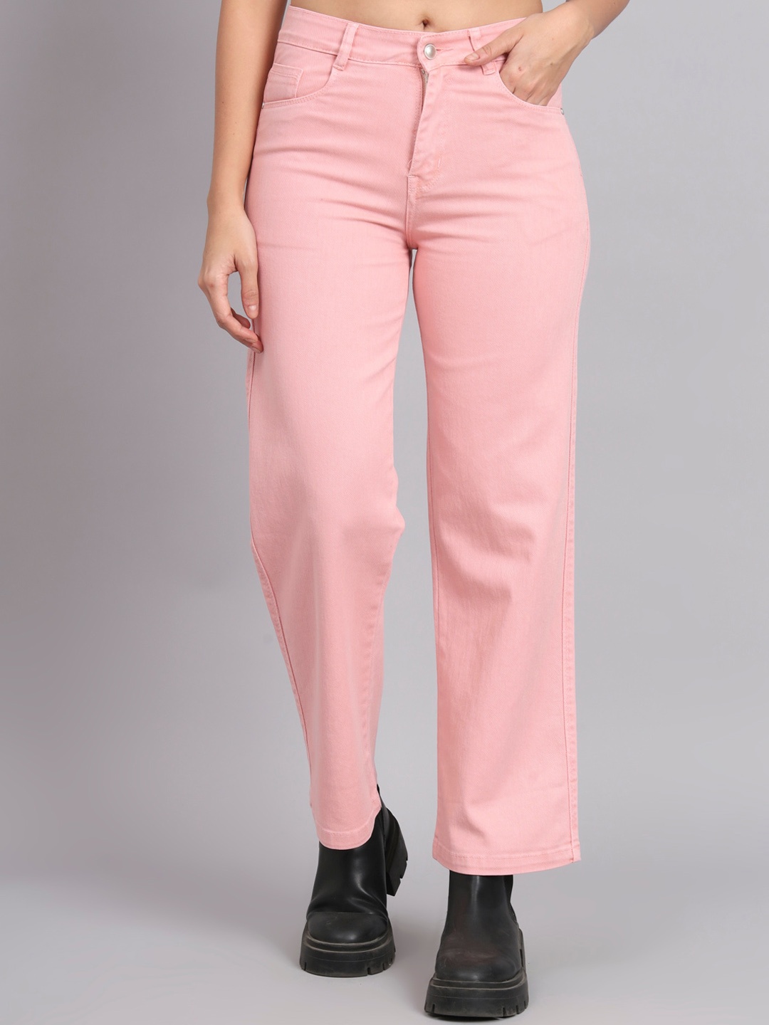

BROOWL Women Hottie Straight Fit Cotton Jeans, Pink