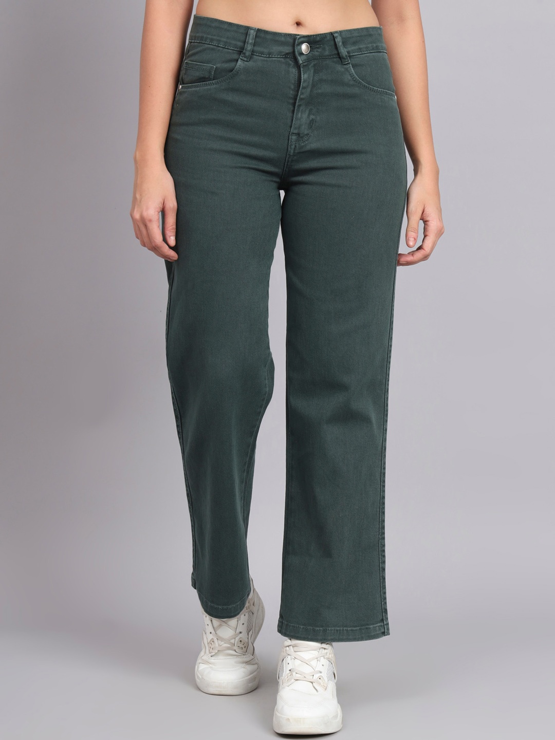 

BROOWL Women Hottie Straight Fit Cotton Jeans, Green