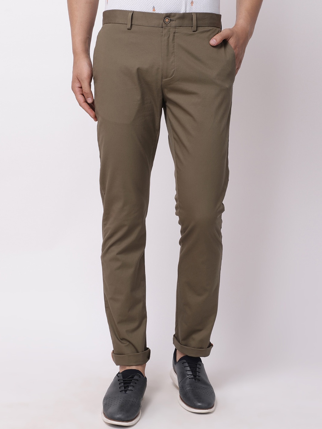 

Blackberrys Men Mid-Rise Slim Fit Chinos Trousers, Olive