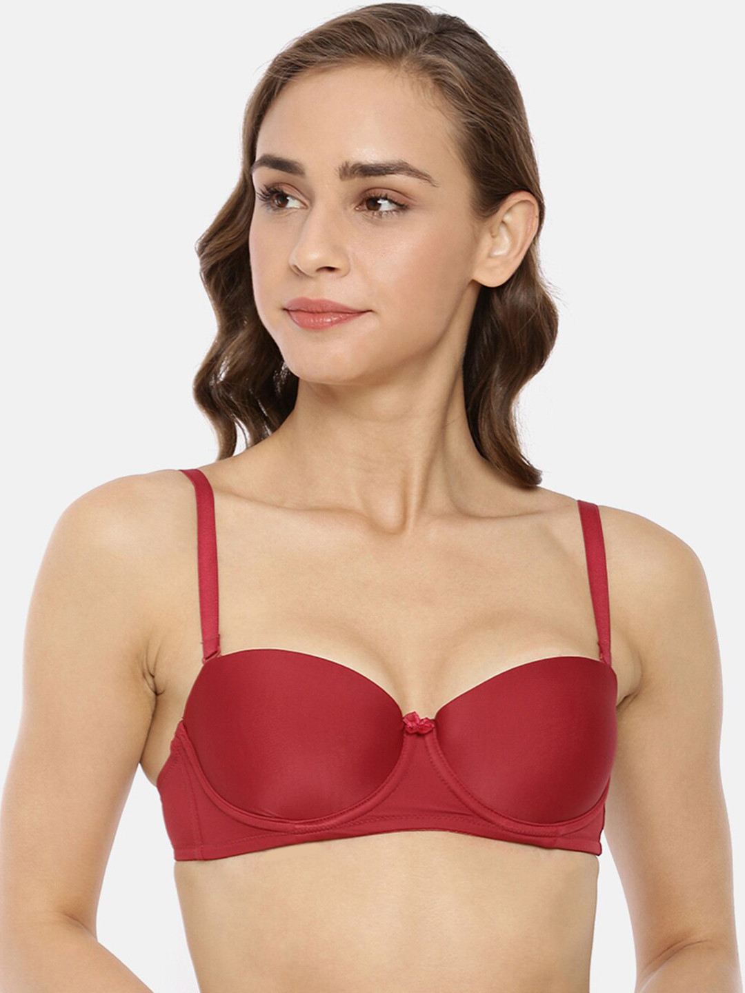 

Macrowoman W-Series Half Coverage Underwired Lightly Padded Balconette Bra All Day Comfort, Maroon