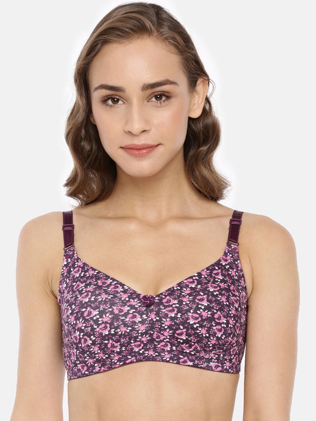 

Macrowoman W-Series Floral Printed Cotton Full Coverage Everyday Bra With All Day Comfort, Violet