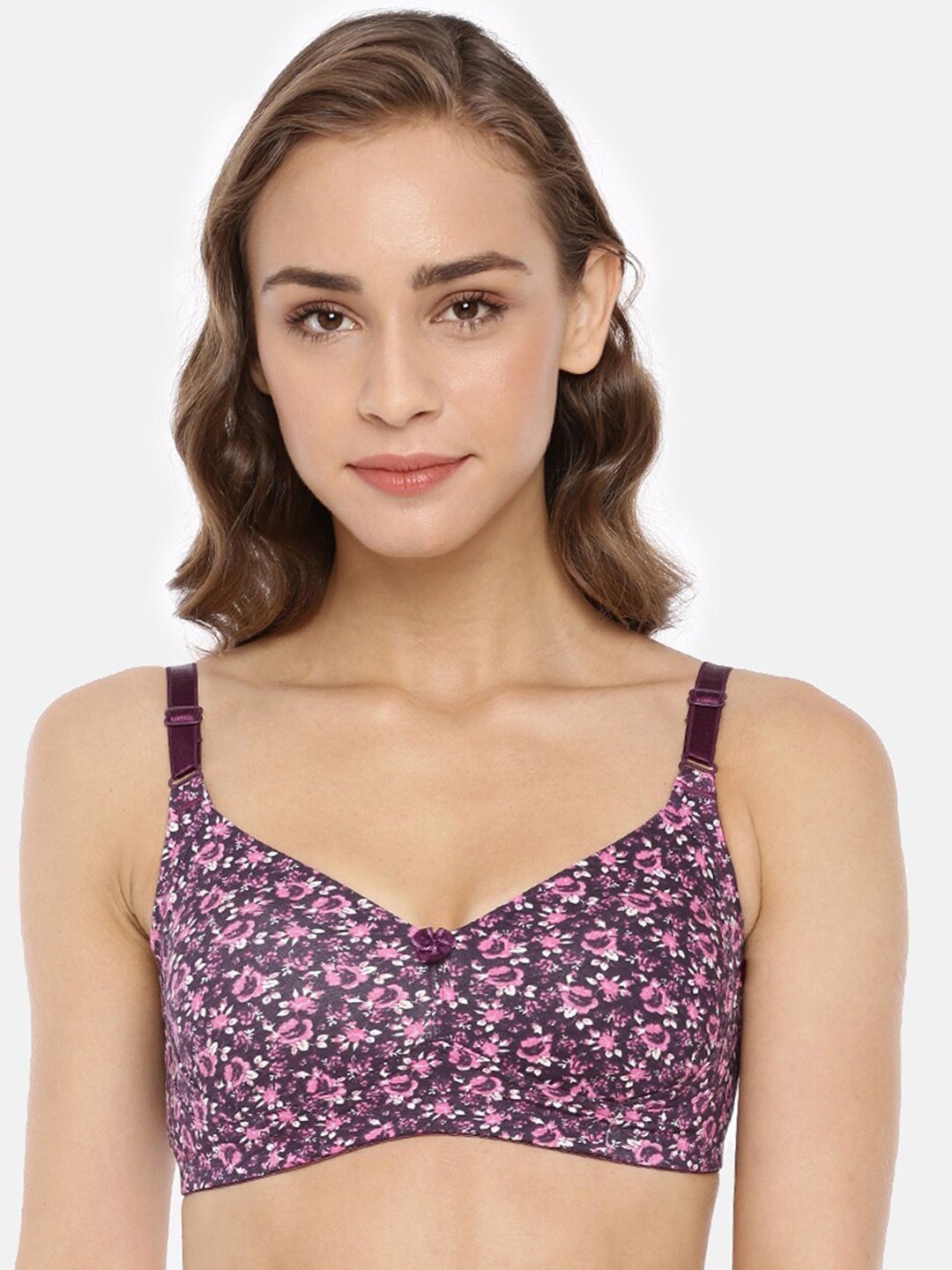 

Macrowoman W-Series Floral Printed Full Coverage Cotton Bra with All Day Comfort, Burgundy