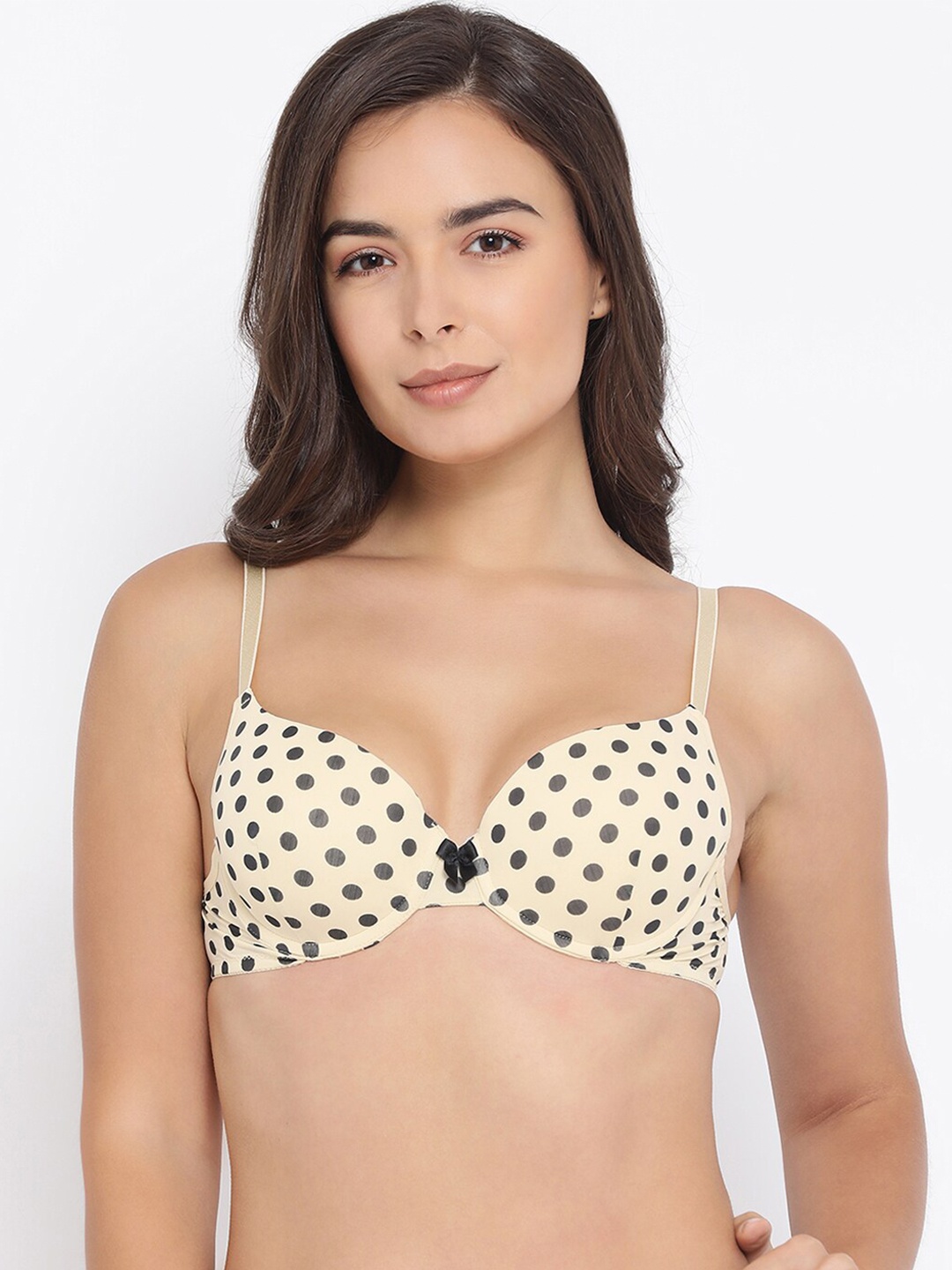 

Macrowoman W-Series Polka Dots Printed Lightly Padded T-shirt Bra With All Day Comfort, Cream