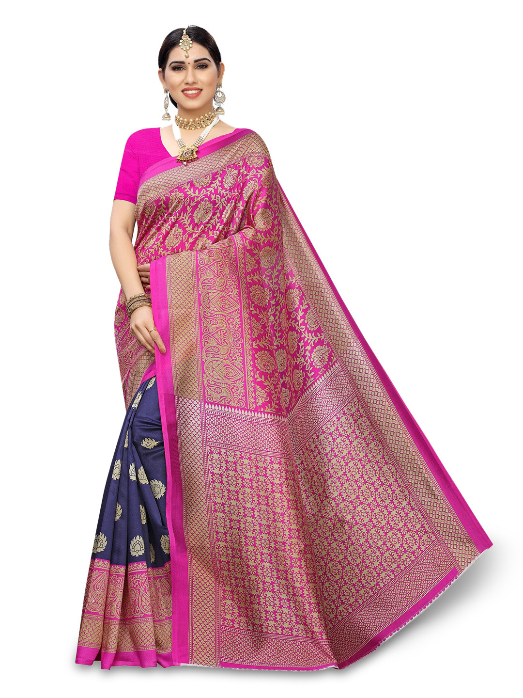 

Florence Ethnic Motifs Art Silk Saree, Navy blue