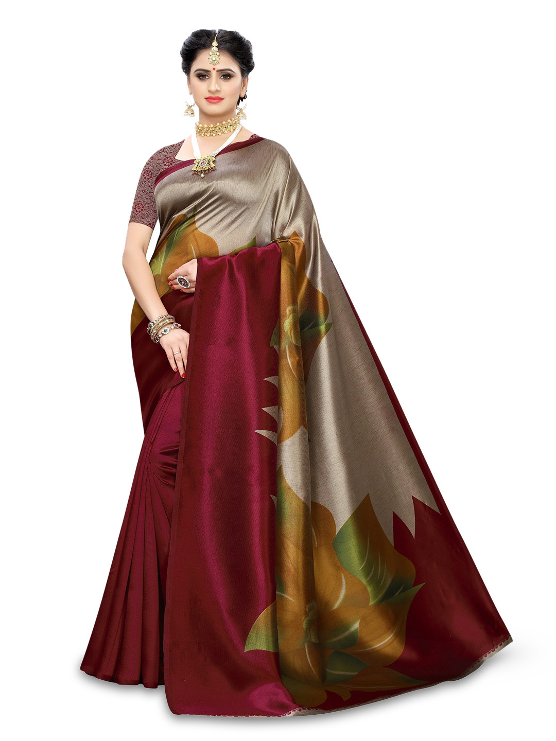 

Florence Floral Printed Art Silk Saree, Purple