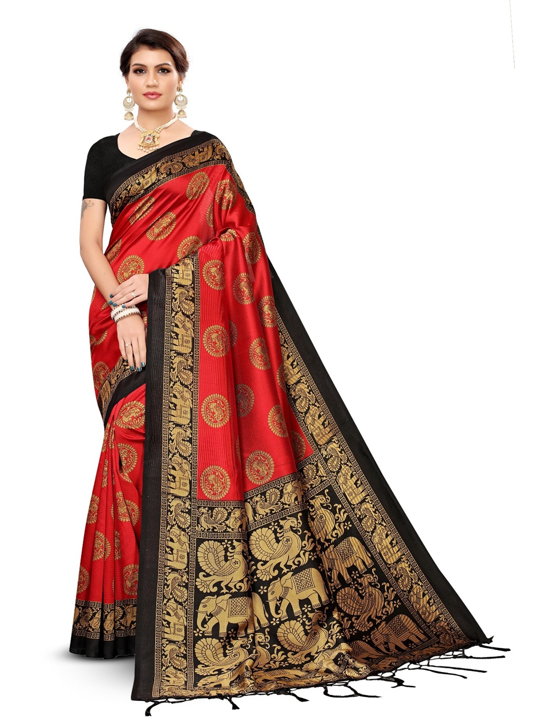 

Florence Kalamkari Art Silk Saree, Red