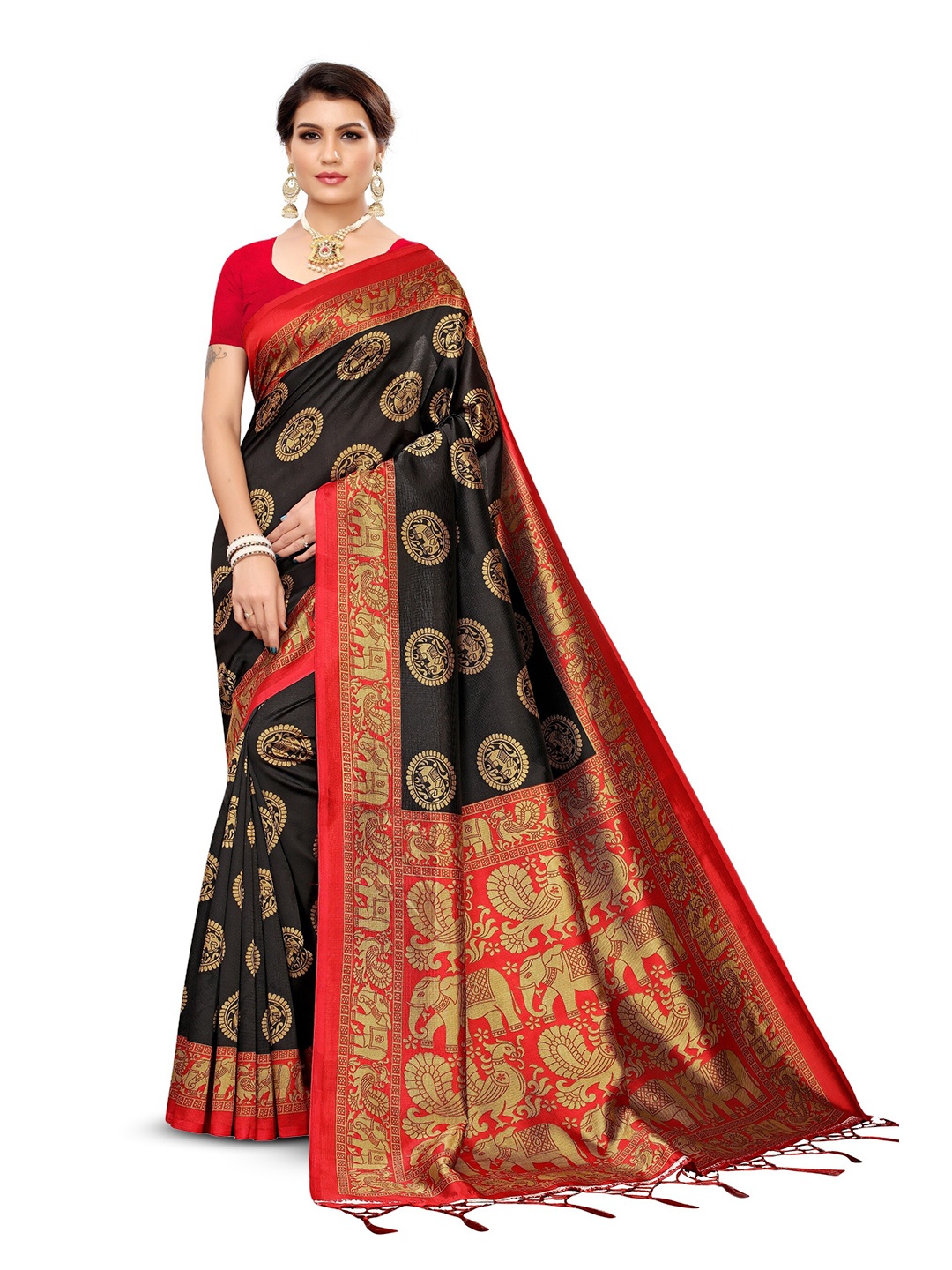

Florence Ethnic Motifs Woven Design Art Silk Saree, Black