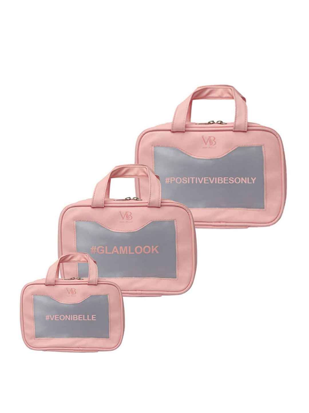 

Veoni BELLE Set Of 3 Reusable Make Up Pouch, Pink