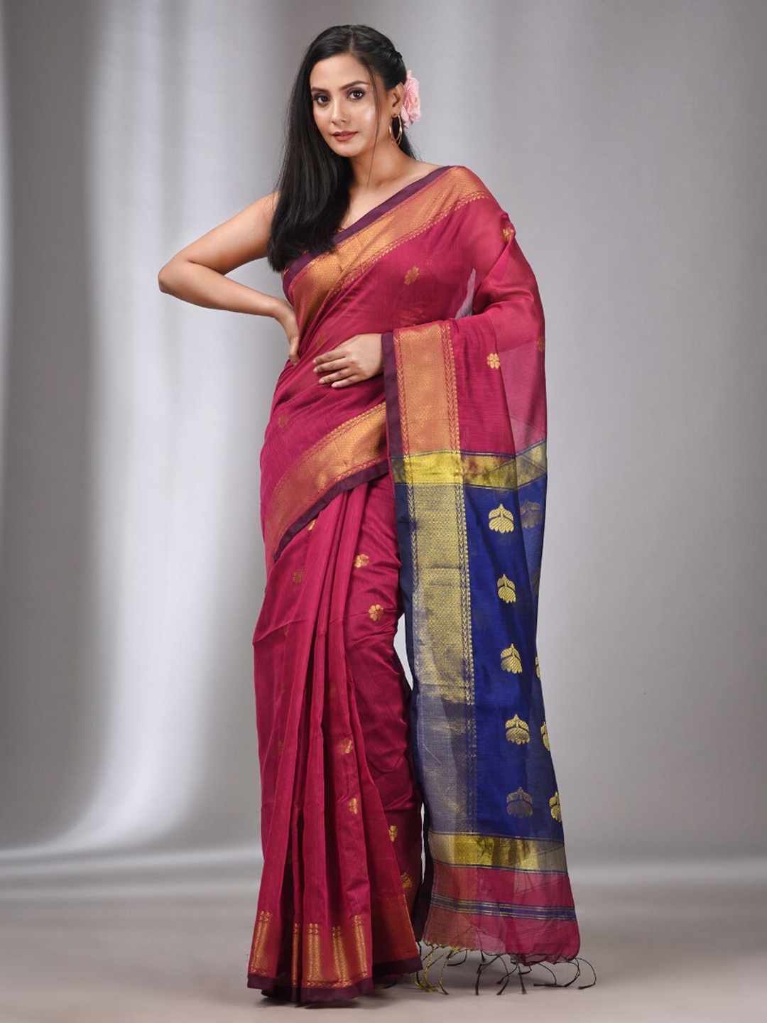 

Charukriti Ethnic Motifs Woven Design Zari Silk Cotton Saree, Pink
