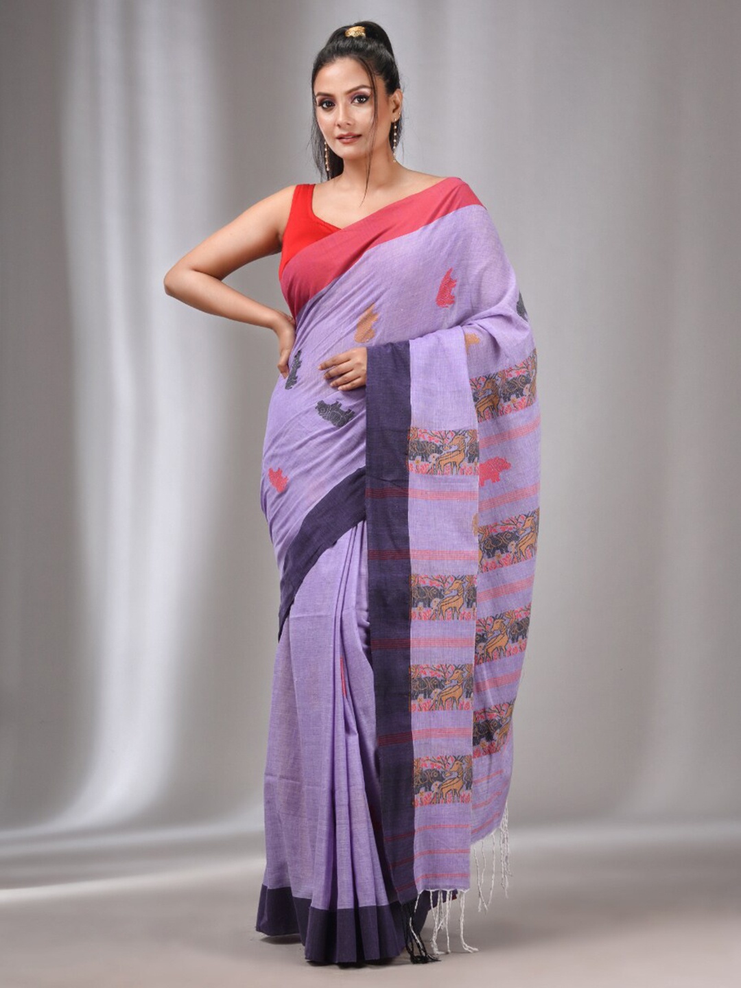 

Charukriti Woven Design Pure Cotton Saree, Lavender