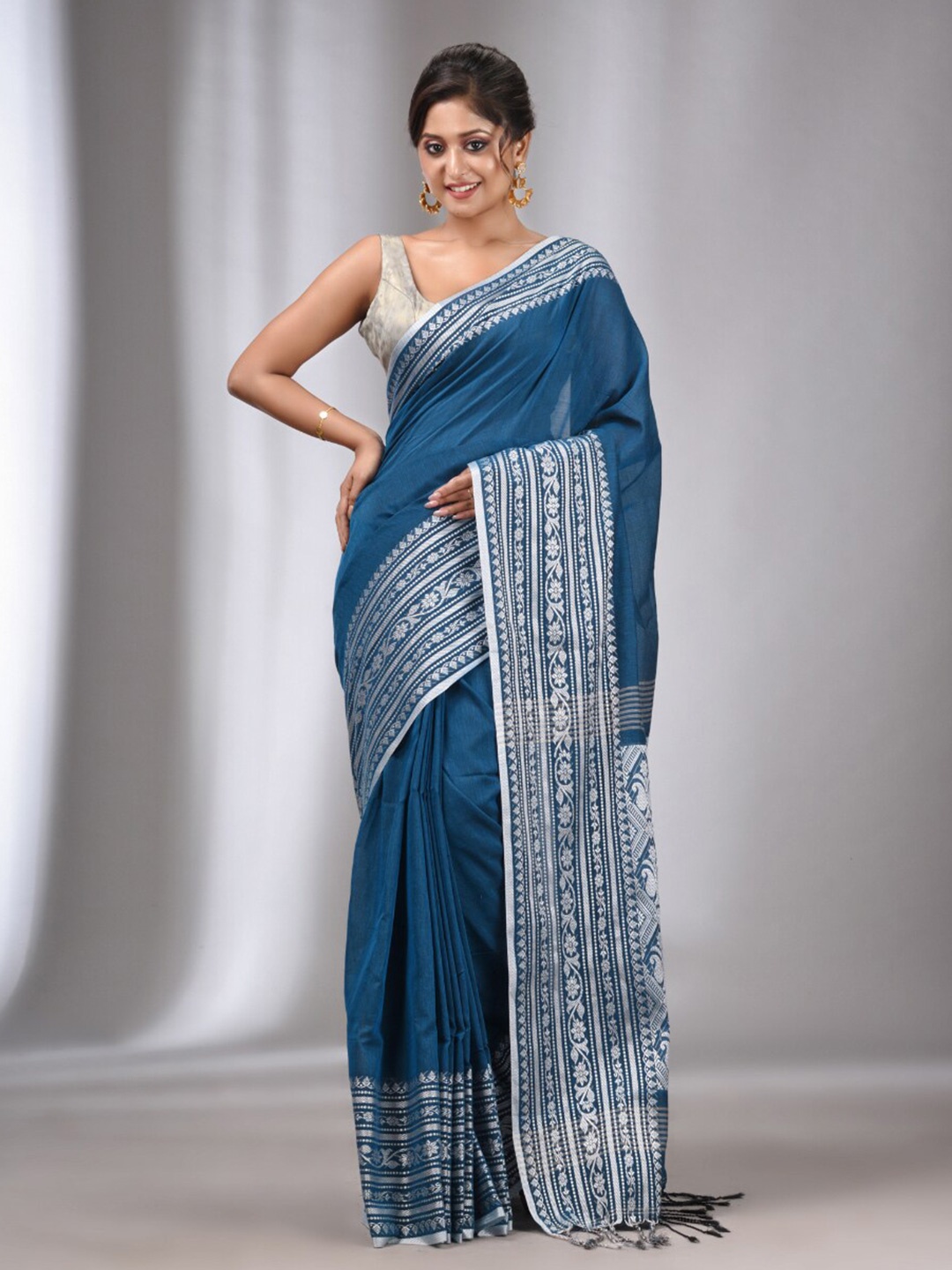 

Charukriti Zari Pure Cotton Saree, Teal