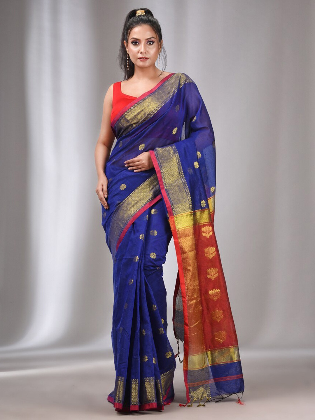 

Charukriti Woven Design Zari Silk Cotton Saree, Blue