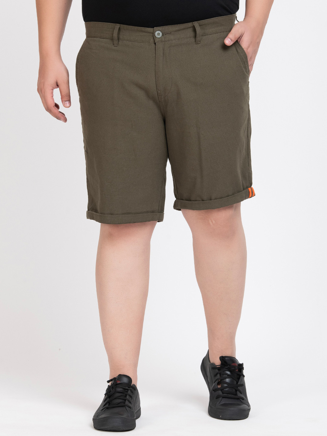 

IVOC Plus Men Mid-Rise Pure Cotton Chino Shorts, Olive