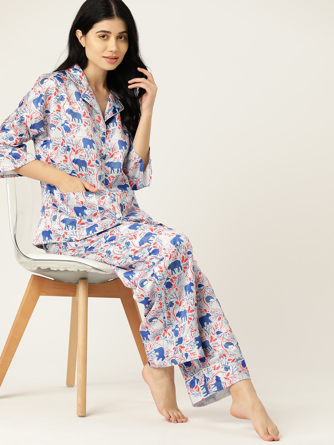

ETC Women Conversational Printed Night suit, Blue