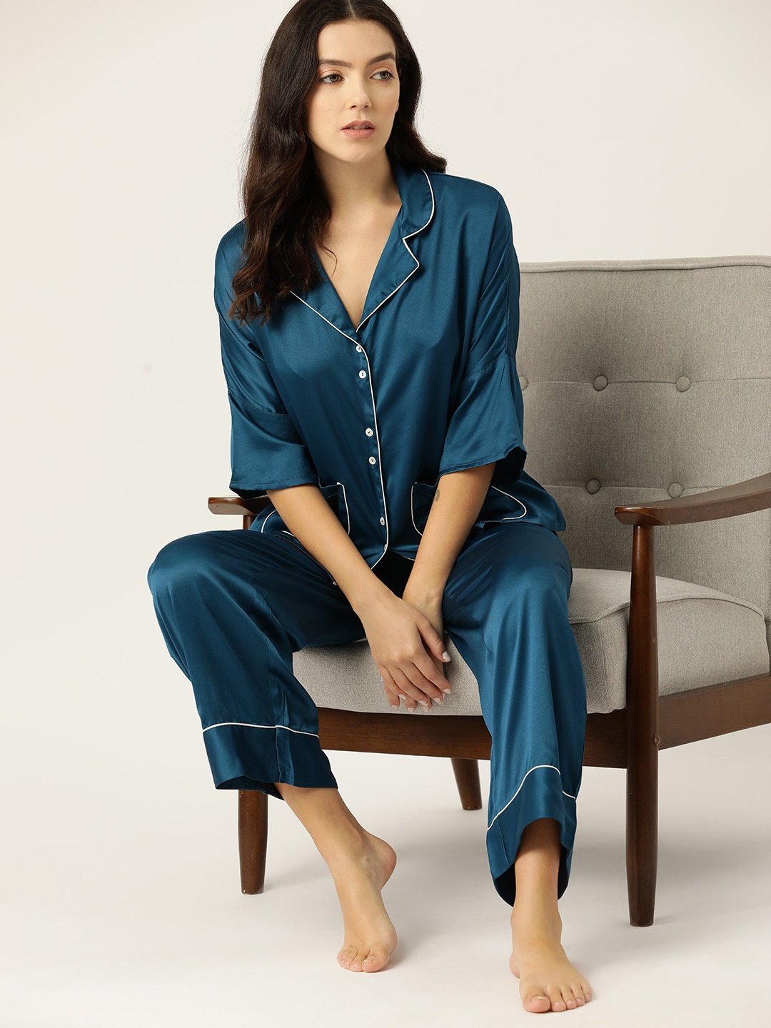 

ETC Women Solid Night suit, Teal