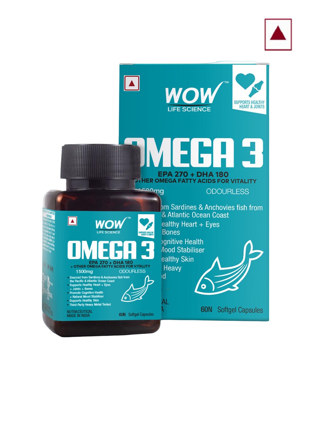 

WOW Life Science Omega-3 Capsules with Fish oil - 1500mg - 60 Softgel Capsules, Blue