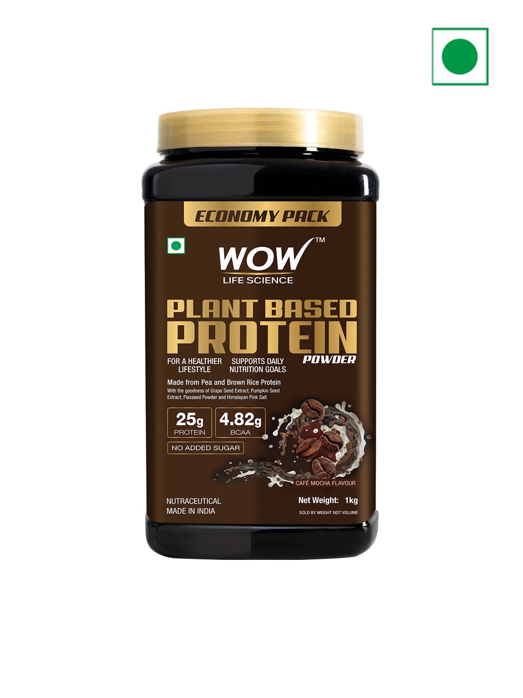

WOW Life Science Plant Based Cafe Mocha Flavour Protein Powder For Muscle Growth - 1Kg, Brown