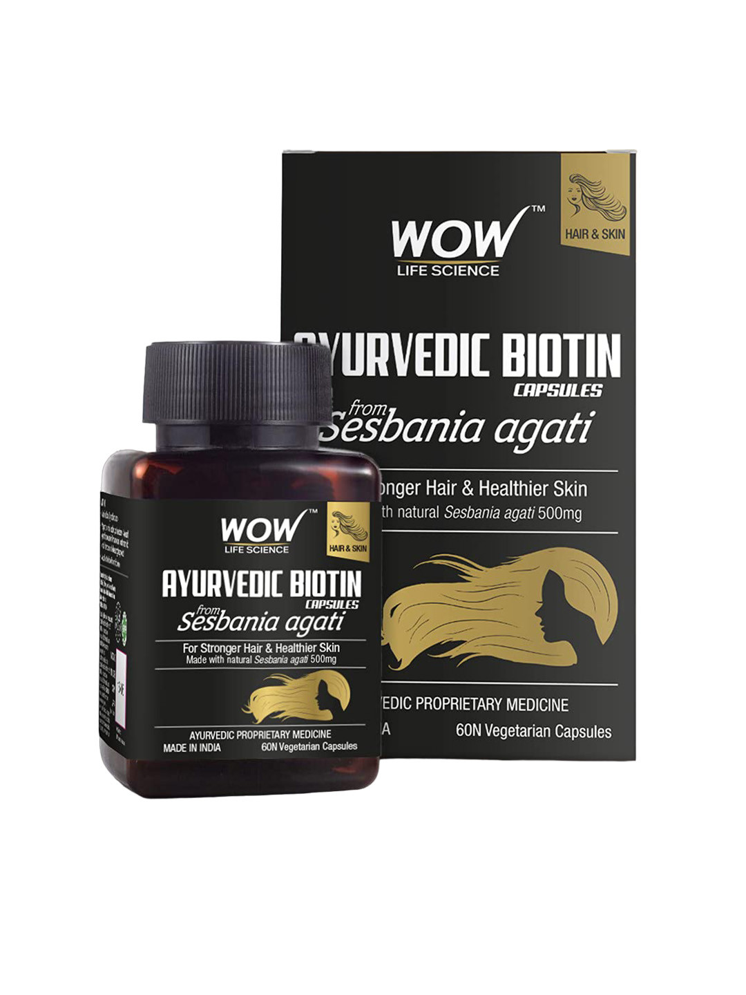 

WOW Life Science Ayurvedic Biotin Capsules For Stronger Hair & Healther Skin -60 Capsules, Black