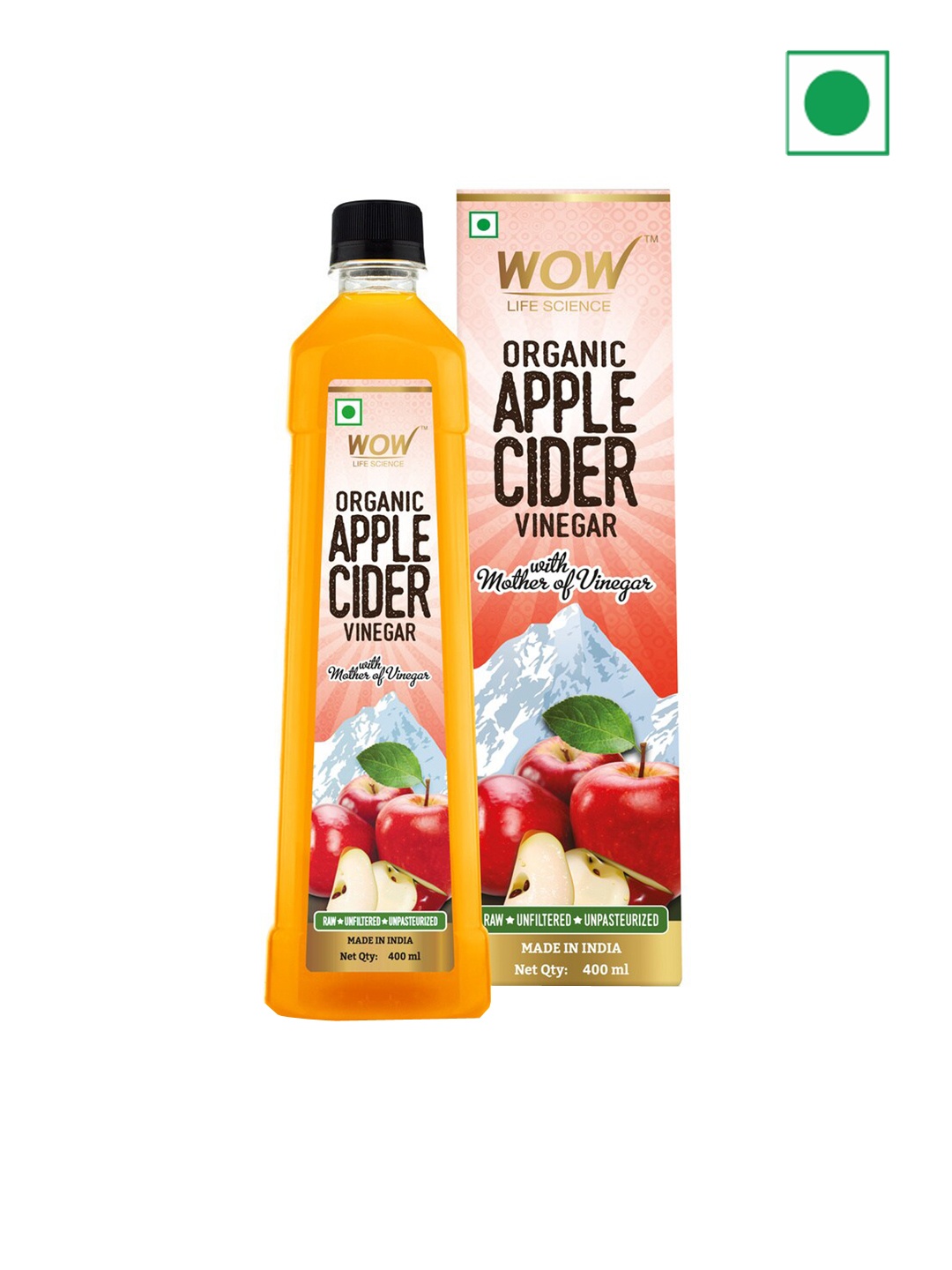 

WOW Life Science Organic Apple Cider Vinegar With Mother Of Vinegar - 400 ml, Orange
