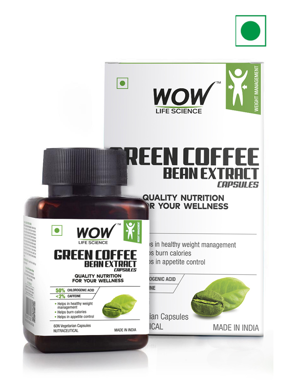 

WOW Life Science Green Coffee Bean Extract Capsules for Weight Management - 60 Capsules, White
