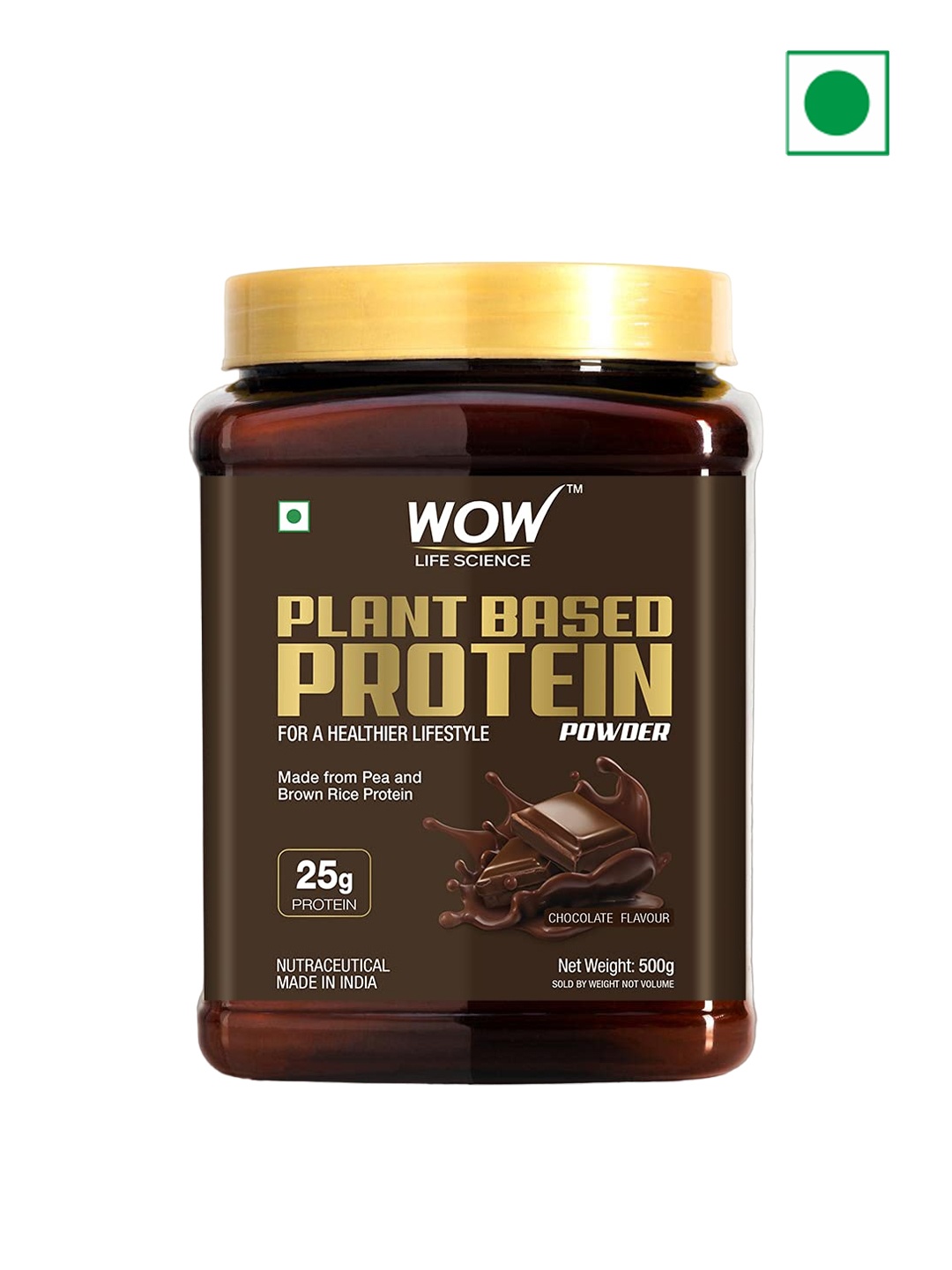

WOW Life Science Plant Based Chocolate Flavour Protein Powder For Muscle Growth - 500g, Brown