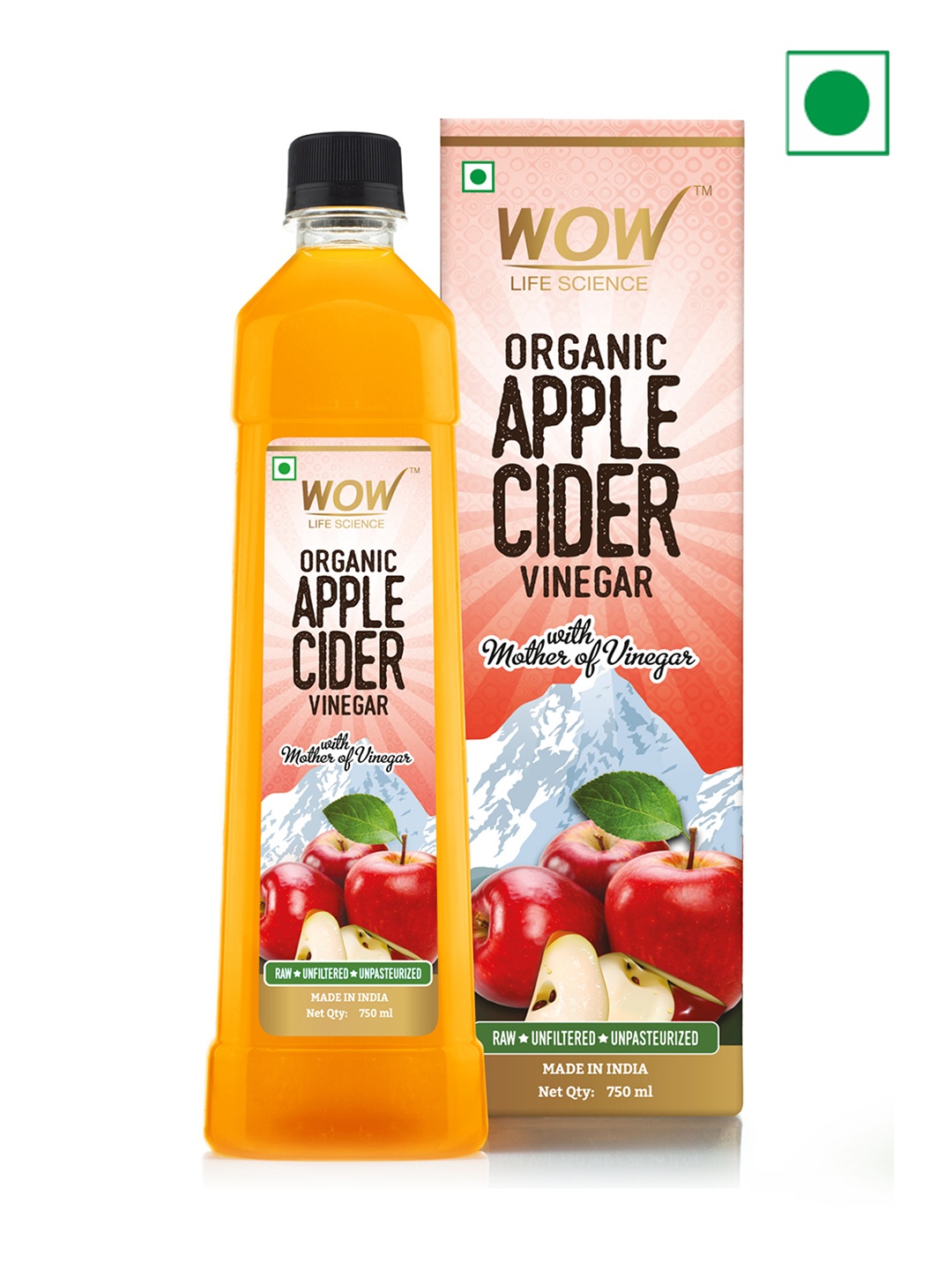 

WOW Life Science Organic Apple Cider Vinegar With Mother Of Vinegar - 750 ml, Orange