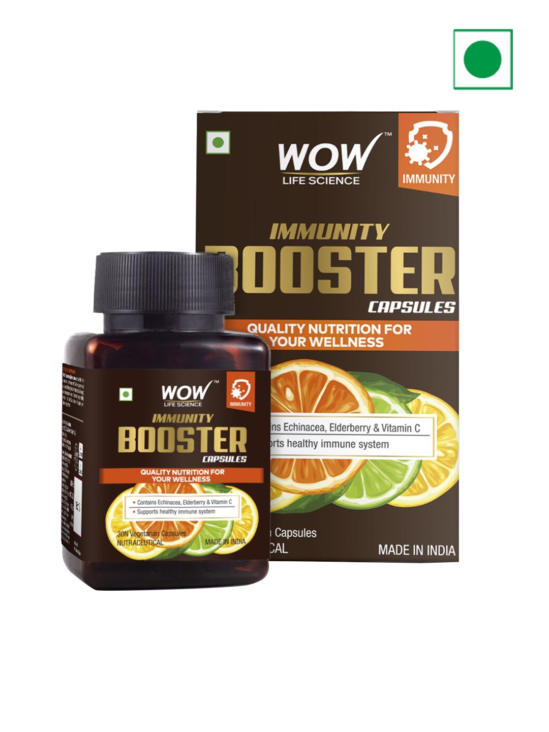 

WOW Life Science Immunity Booster Capsules With Elderberry & Vitamin C - 30Capsules, Brown