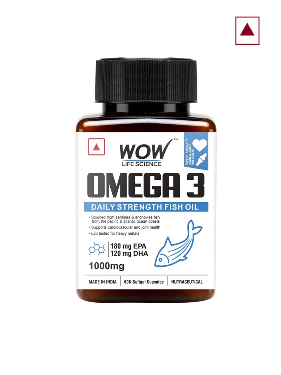 

WOW Life Science Omega-3 Daily Strength Fish Oil for Healthy Heart & Joints - 60 Capsules, White