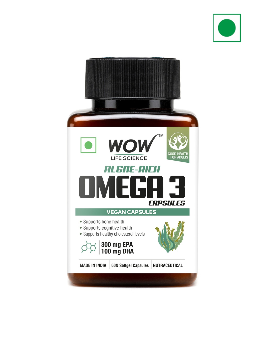 

WOW Life Science Algae-Rich Omega 3 Capsules - 60 Capsules, White