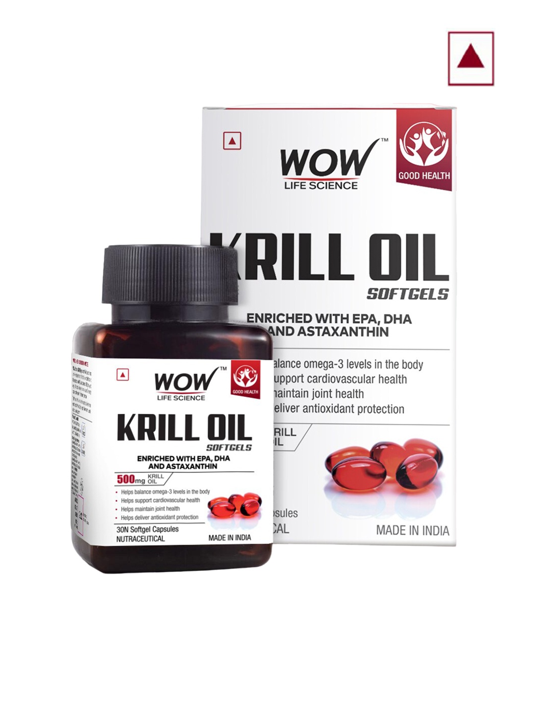 

WOW Life Science Krill Oil Softgels - 500mg - 30 Softgel Capsules, White