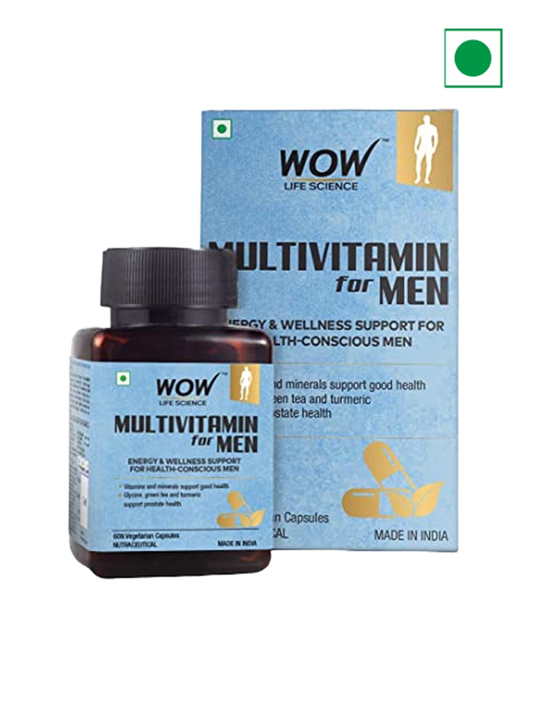 

WOW Life Science Men Multivitamin - Energy & Wellness Support - 60 Veg Capsules, Blue