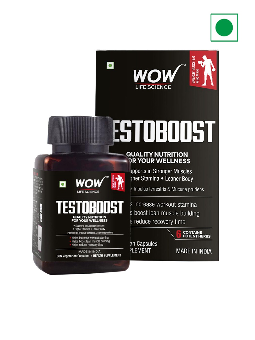 

WOW Life Science Testoboost Capsules For Stronger Muscles & Leaner Body - 60 Capsules, Black
