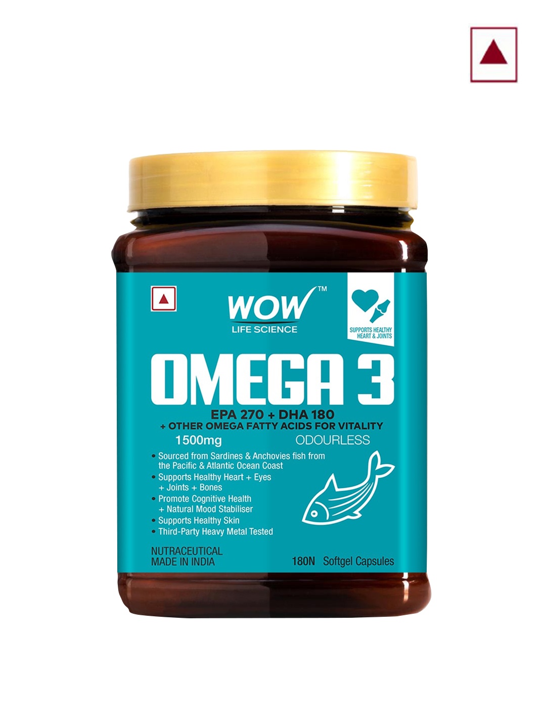 

WOW Life Science Omega 3 Odourless 1500mg Capsules With Fish Oil - 180 Capsules, Blue