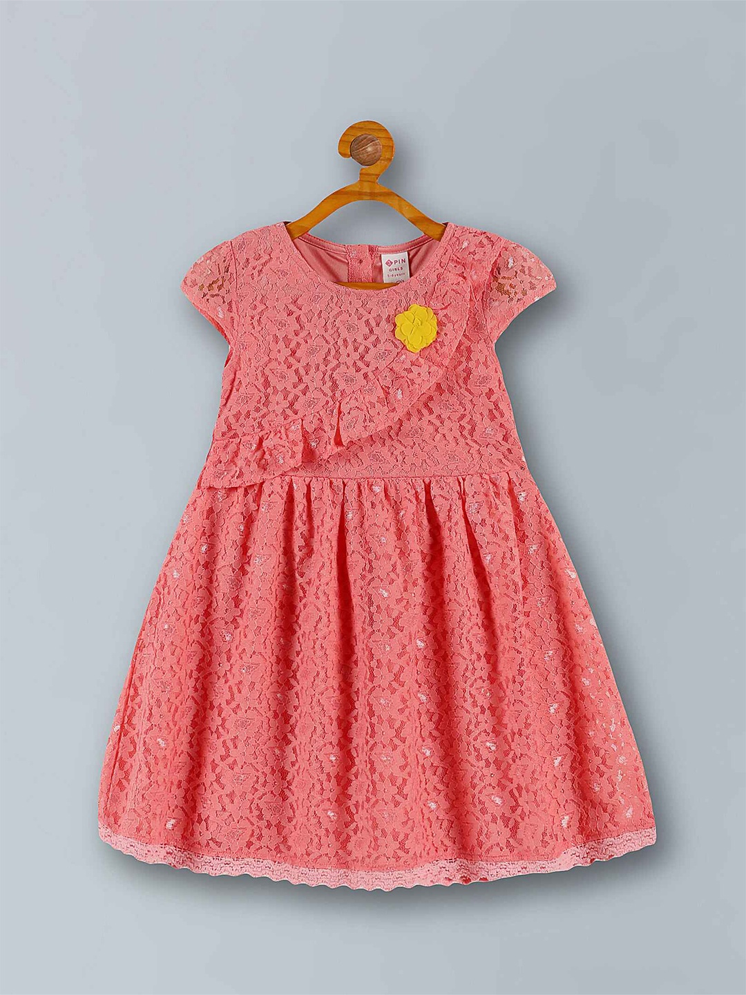 

3PIN Girls Fit & Flare Cotton Dress, Peach
