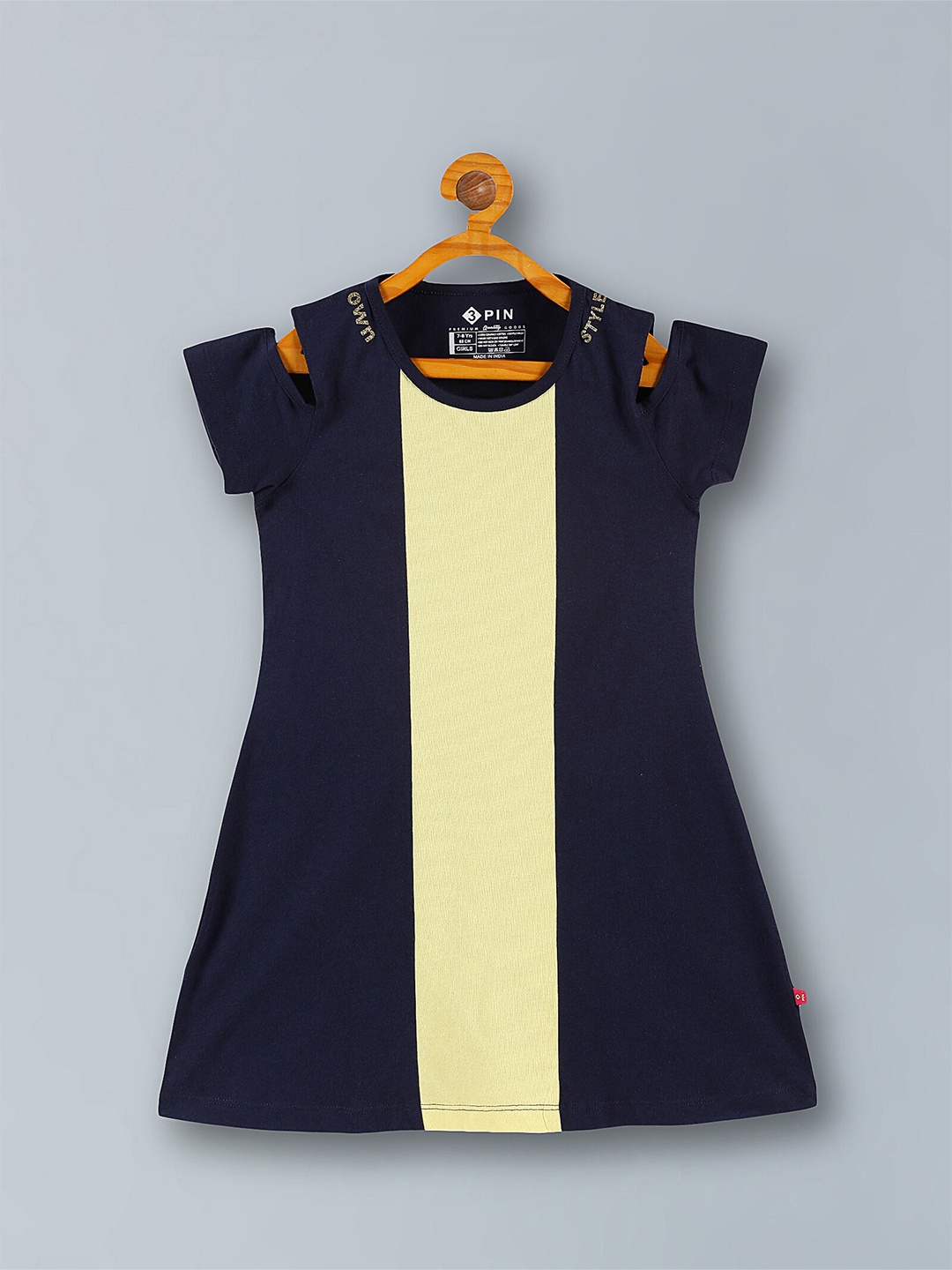 

3PIN Girls Colourblocked Cotton Sheath Dress, Navy blue