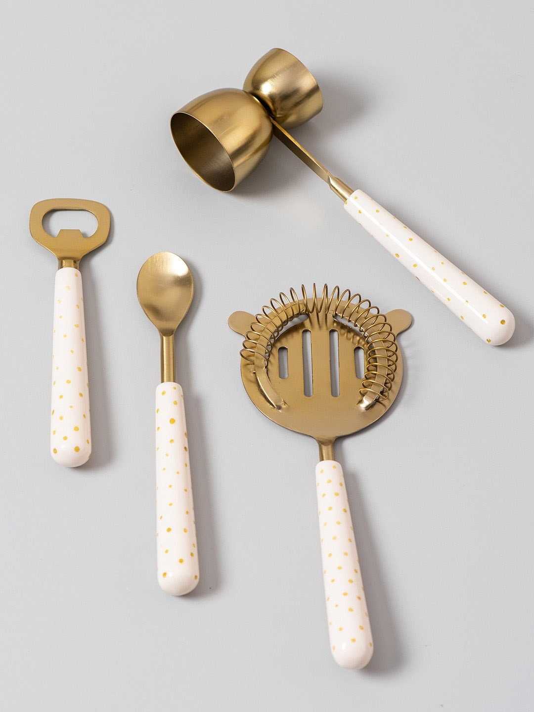 

nestroots White 4-Pieces Printed Barware Tool Sets