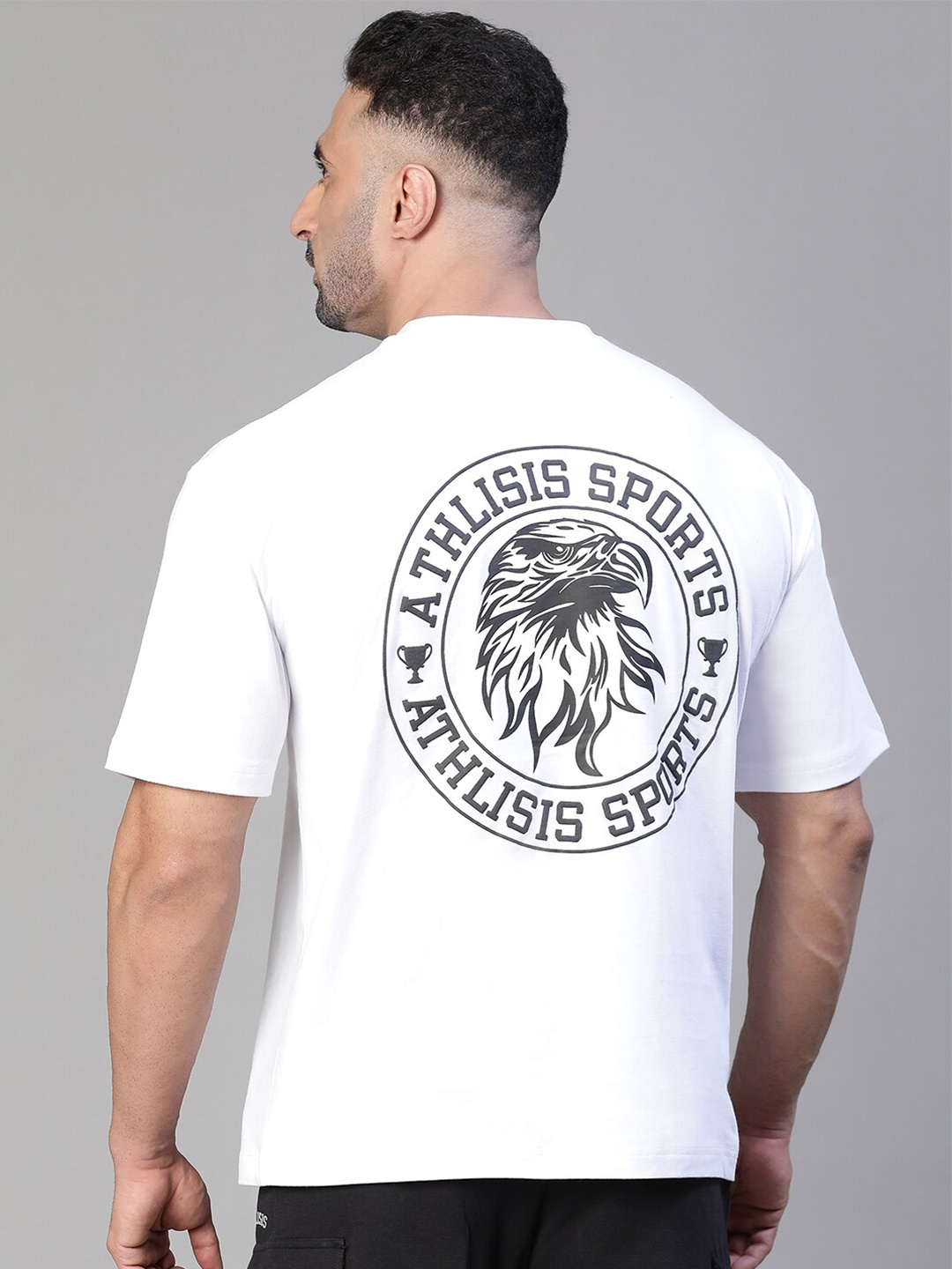 ATHLISIS Typography Printed Bio Finish Oversized Cotton T-shirt, White