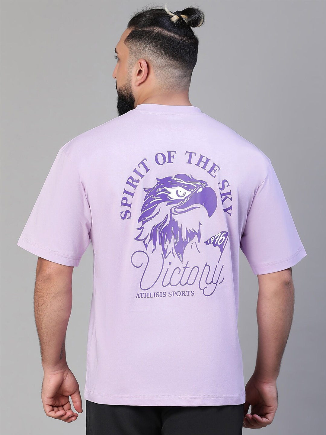 

ATHLISIS Typography Printed Bio Finish Oversized Cotton T-shirt, Lavender