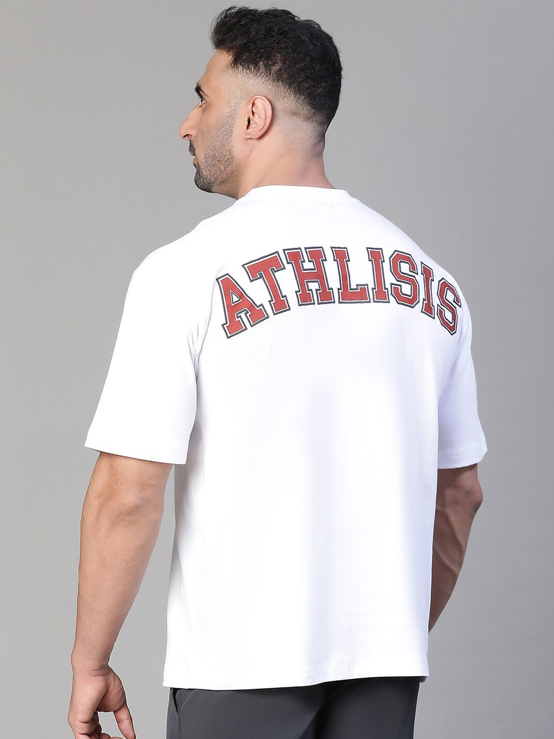 ATHLISIS Typography Printed Bio Finish Oversized Cotton T-shirt, White