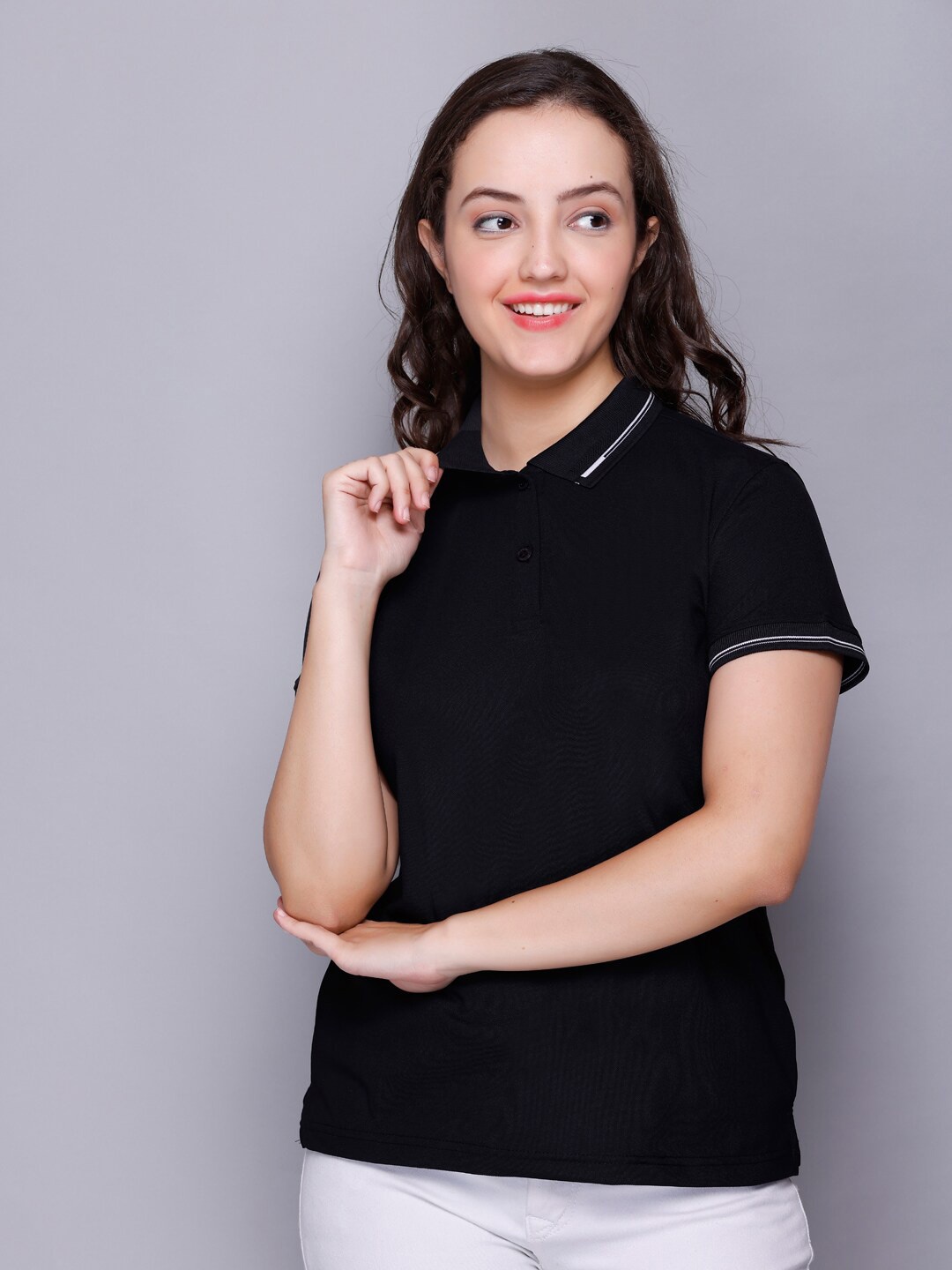 

ELPIDA Polo Collar Casual Cotton T-shirt, Black