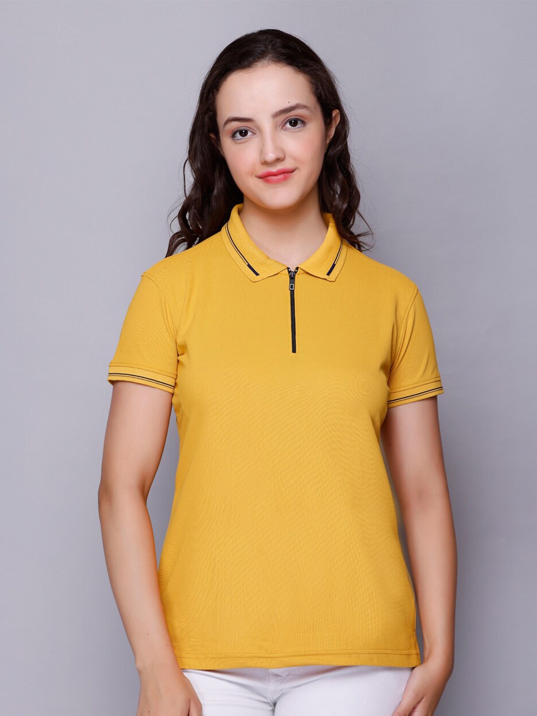 

ELPIDA Polo Collar Casual Cotton T-shirt, Mustard