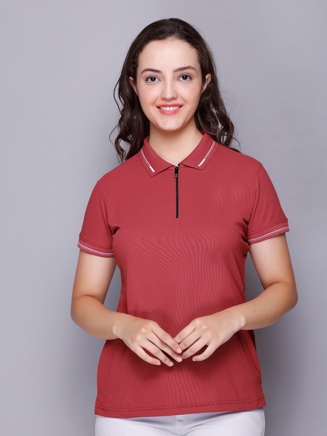 

ELPIDA Polo Collar Casual Cotton T-shirt, Rust