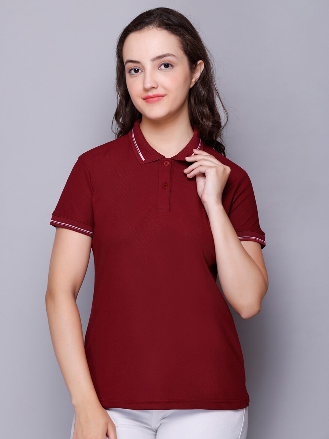 

ELPIDA Polo Collar Casual Cotton T-shirt, Maroon
