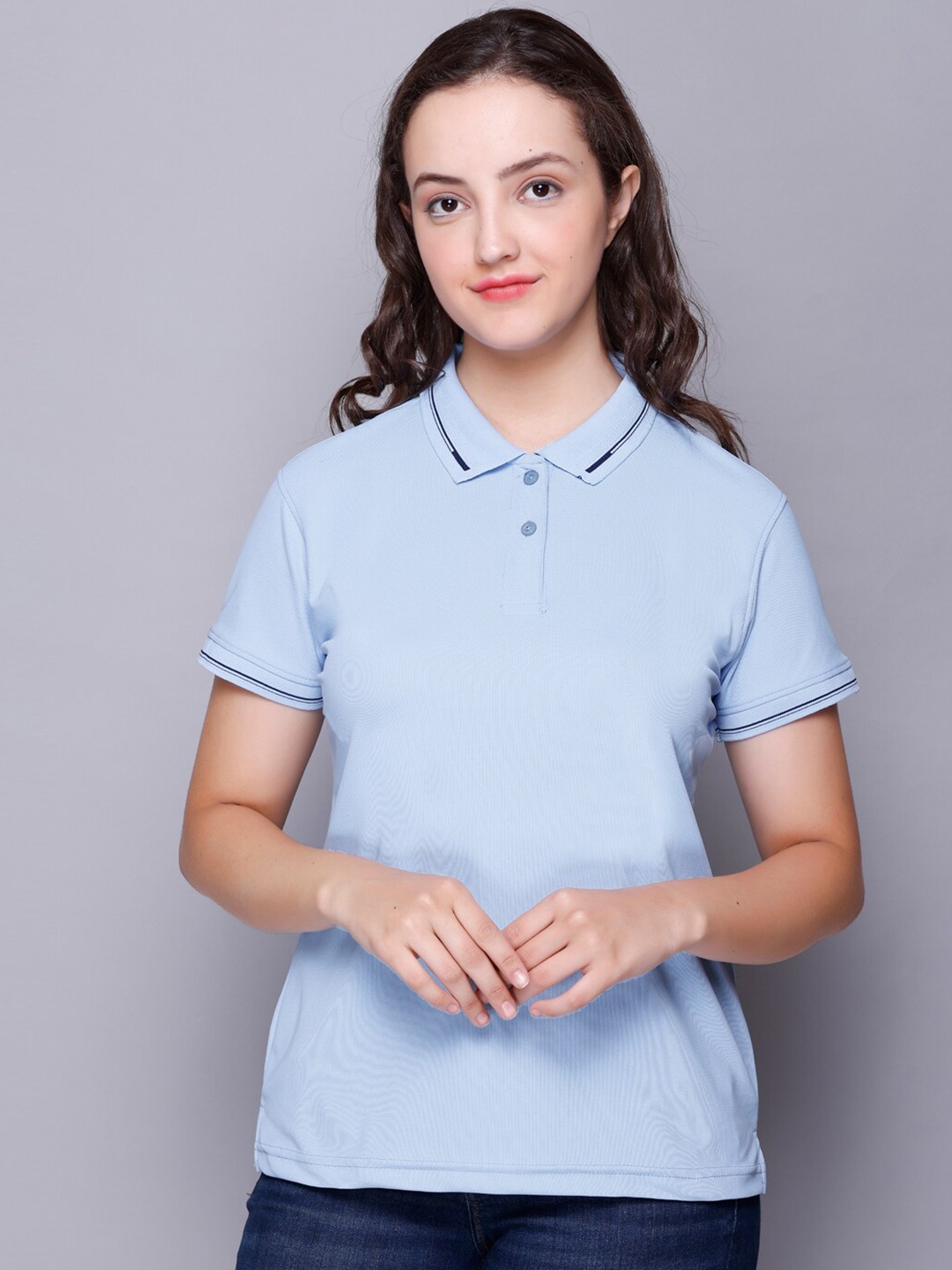 

ELPIDA Polo Collar Casual Cotton T-shirt, Blue