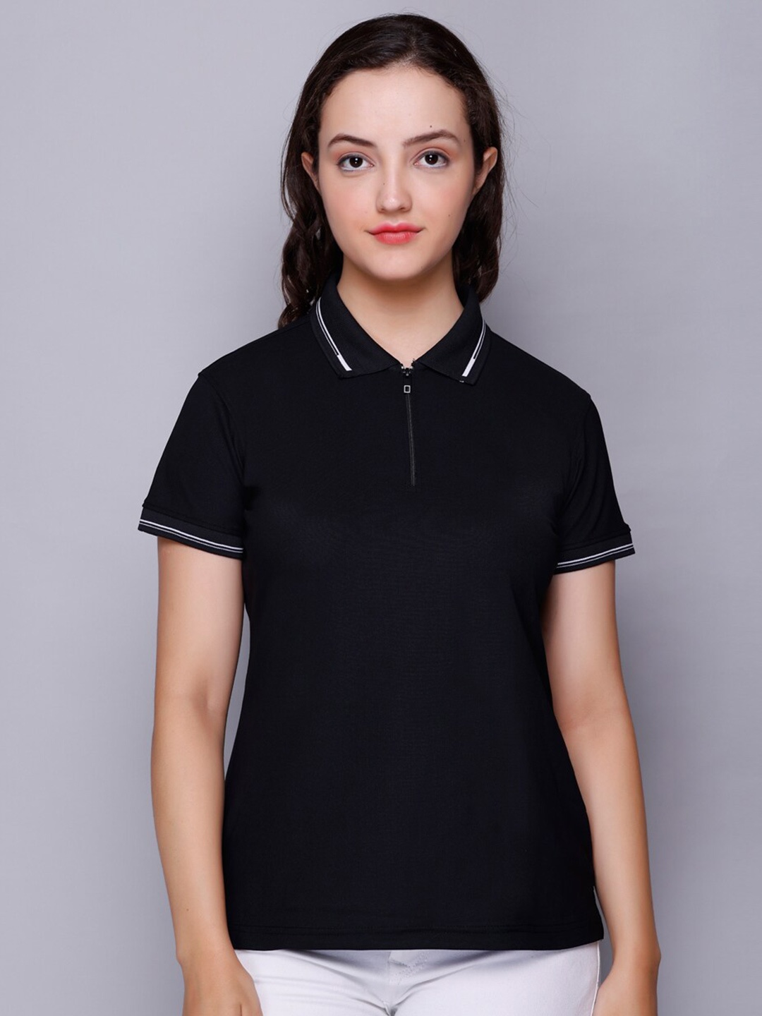 

ELPIDA Polo Collar Casual Cotton T-shirt, Black