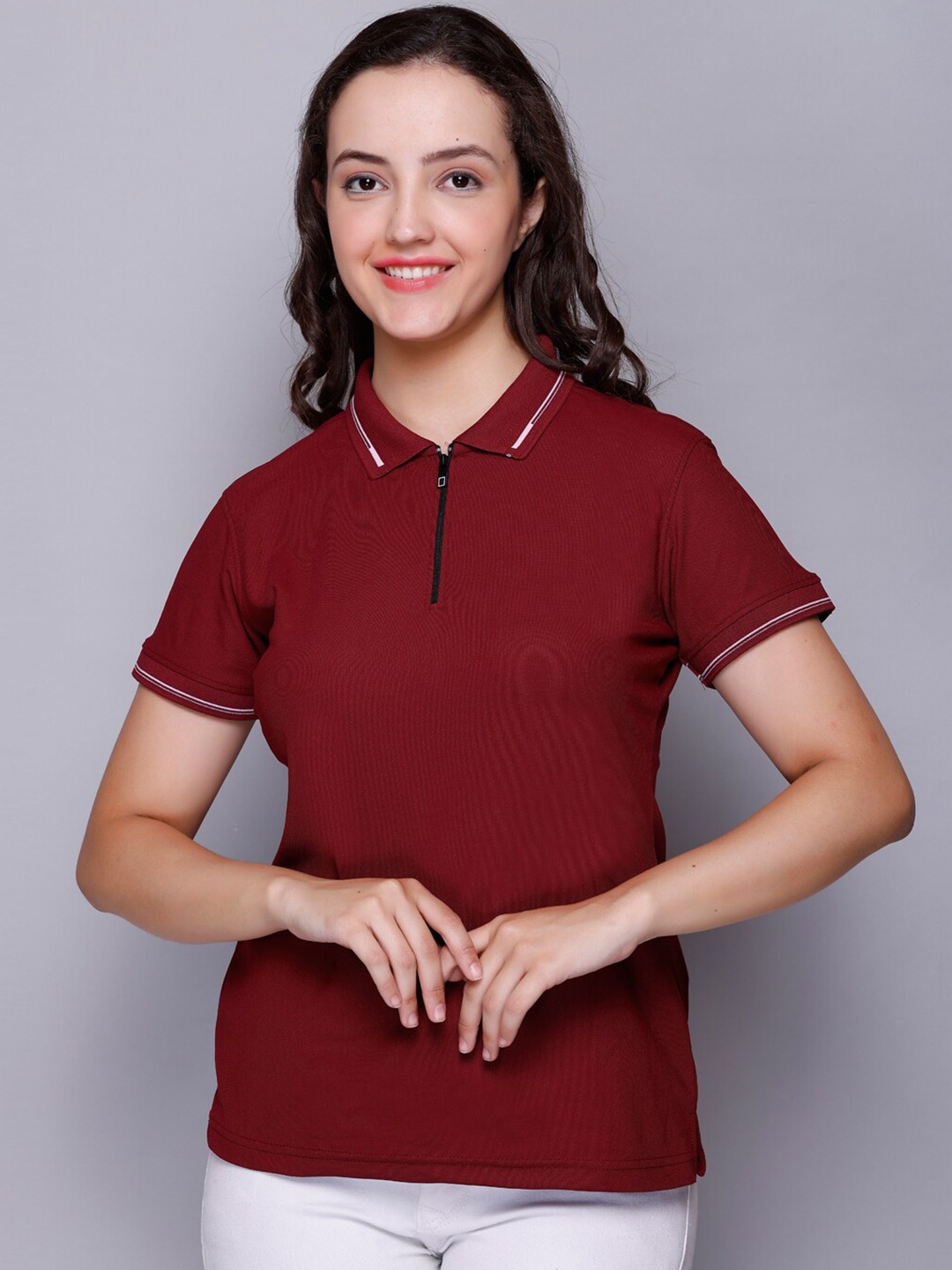 

ELPIDA Polo Collar Casual Cotton T-shirt, Maroon