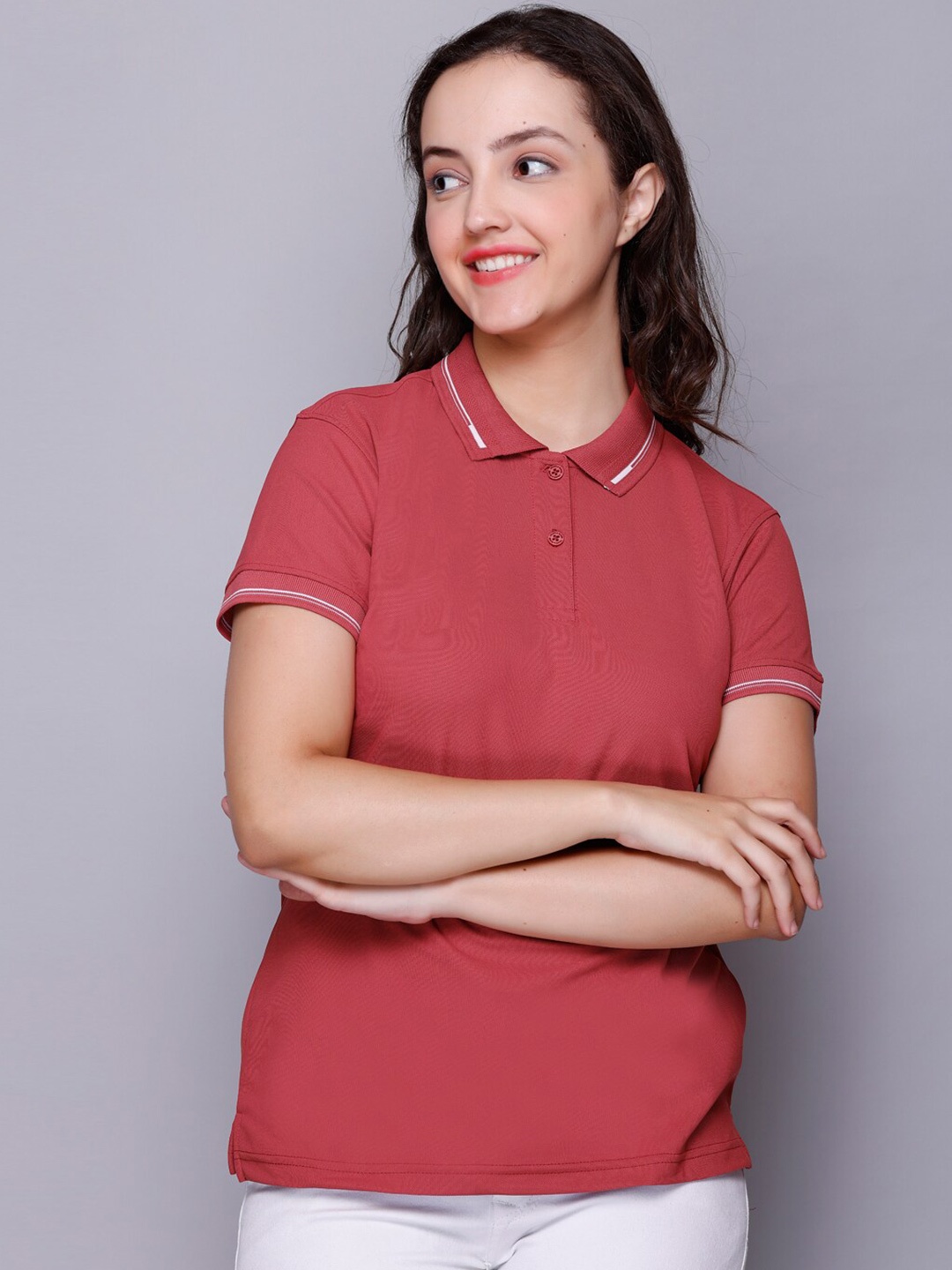 

ELPIDA Polo Collar Casual Cotton T-shirt, Red
