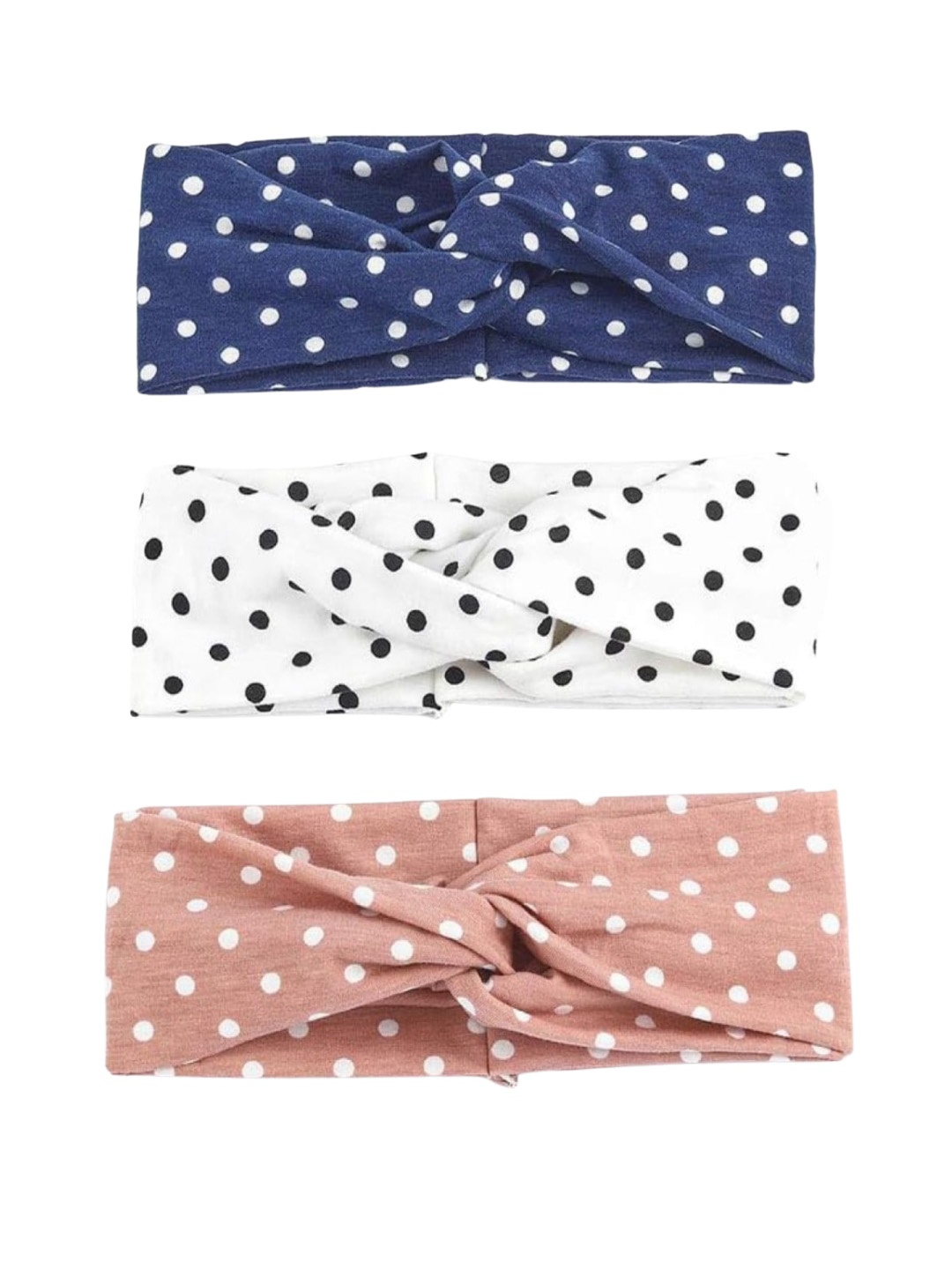 

EL REGALO Set of 3 Polka Dot Printed Hairbands, Blue