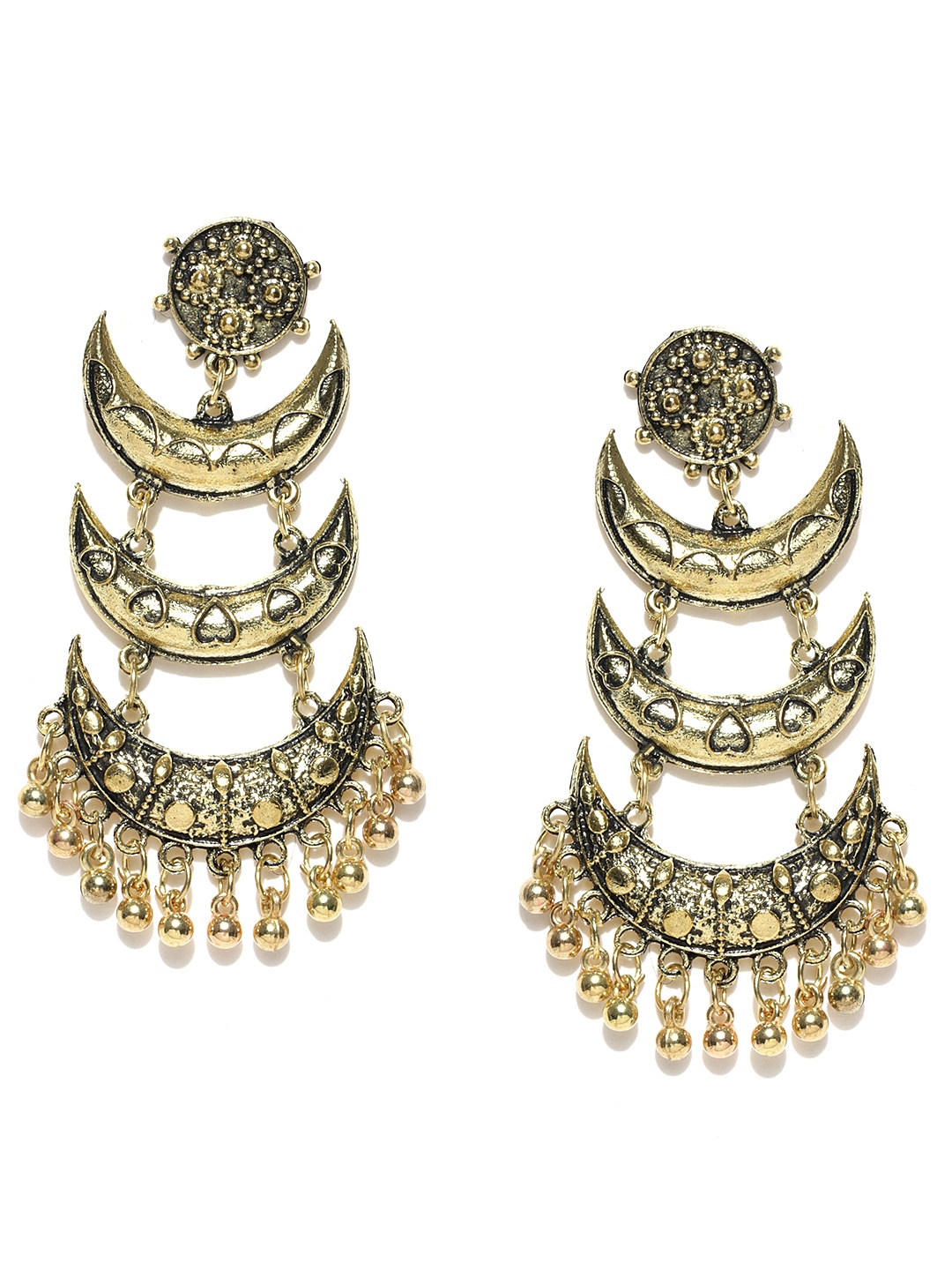 

Infuzze Antique Gold-Toned Crescent Shaped Drop Earrings